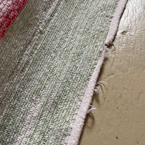 Vintage catalogne rag blanket, fits Queen bed. Striped, Red & Green. - Picture 10 of 14